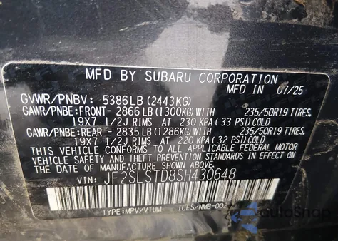 2025 Subaru Forester Touring Hybrid из США, поврежденный, VIN JF2SLSTD8SH430648